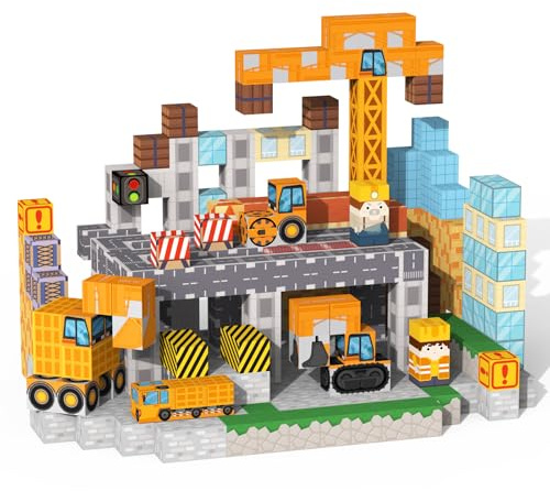 VNLINA Magnetic Blocks Building Toys - 154PCS Magnet Building Blocks Set Construction Cubes STEM Sensory Stacking Kids Toys for Boys Girls