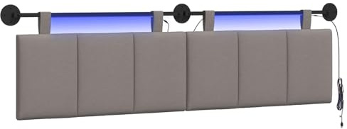 vidaXL Hängendes Kopfteil Mit LED Licht Taupe Stoff, Schlafzimmer, Rechteckig, Modern, Wandmontage, Anpassbares Kopfteil, Ergonomisch, Platzsparend, Akzentpaneel