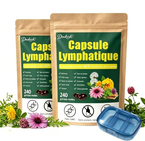 2 Paquets Capsules Lymphatiques 240 Drainage Lymphatique Naturel Sans OGM Stimuler le Métabolisme 240 comprimés/Paquets