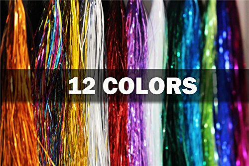 Tigofly Flashabou, filo da pesca per pesca a mosca, 12 colori, 0,3 mm, 12 confezioni