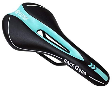 GORIX Fahrradsattelsitz Rennmodell Bequemes Kissen mit Schiene Mountain Road Fahrrad für Männer und Frauen (3621A) (Schwarz × Celeste)