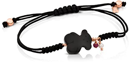 TOUS Pulsera con baño de oro rosa 18 kt sobre plata, gemas y cordón en color negro New Tibet