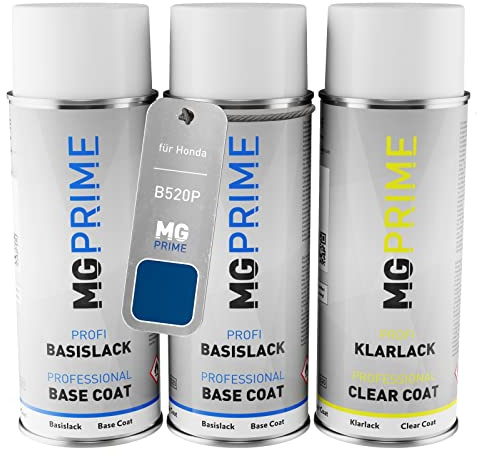 MG PRIME Autolack Spraydosen für Honda B520P Vivid Blue Pearl + Klarlack | Set aus Grundlack + Basislack + Klarlack, Sprühdosen 400ml
