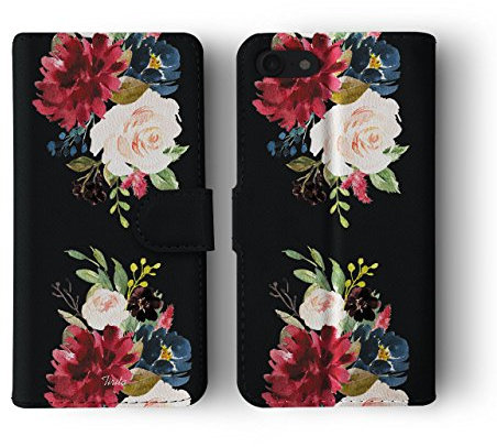Compatible with iPhone Xr Tirita Flip Wallet Case Cover PU Leather PRINTED GLITTER, NOT REAL GLITTER Floral Flowers Gold Monogram Spring