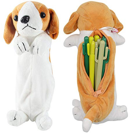 whatUneed Sac de Stylo de Crayon de Forme de Chien 3D, Cadeaux Mignons Doux de Jouet de Peluche pour des Enfants (Labrador)