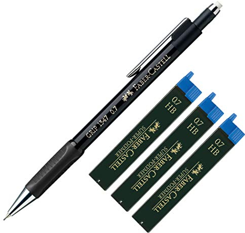 Faber-Castell - Druckbleistift GRIP, Minenstärke: 0,7 mm schwarz + 3x Minen HB