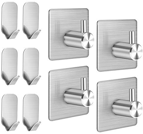 PAMIYO Selbstklebend Handtuchhaken, Haken Edelstahl Selbstklebend, Handtuchhalter Wandhaken Ohne Bohren, Rostfrei,deal für Bad Toilette Küche Büro, Silber (10 Stück