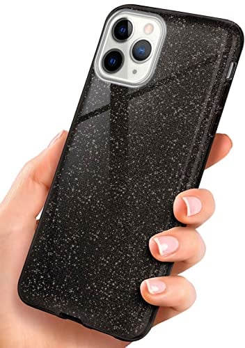 OneFlow Custodia con lustrini compatibile con Apple iPhone 11 Pro custodia glitterata antiurto, custodia per telefono con strass diamantati, custodia brillante con lustrini, Glamour - Negro