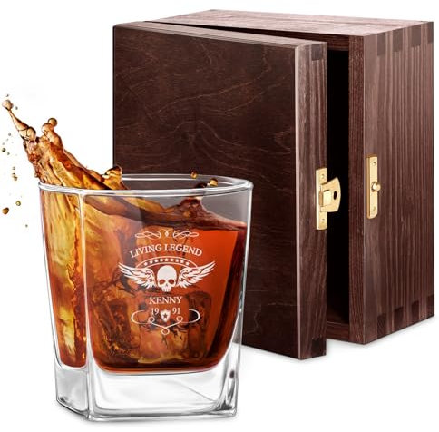 Maverton Whisky Glas - 250 ml - Whiskyglas mit Gravur - mit Namen und Datum - personalisierte Geschenke für Männer - Geburtstagsgeschenk für Männer - für Cognac - Bourbon - Whisky Geschenk