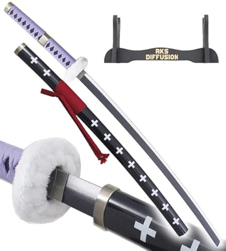 RKS DIFFUSION One Piece Katana en Bois Lame Decoration Sabre Trafalgar Law Epee Cosplay Manche Violet Kikoku + Presentoir Inclus