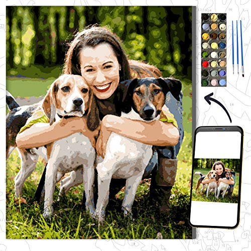 GAILEAF Personalized Customized Paint by Numbers for Adults, Professional Pet and Portrait Painting Kits, DIY Gifts Make Your Own Photo with Frame (with Frame, 40x40cm)