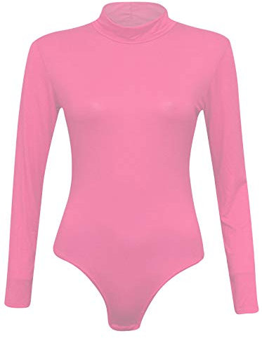 Red Olives® Womens Ladies Plain High Polo Turtle Neck Long Sleeve Bodysuit Leotard Top UK 8-14 (20-22, Baby Pink)