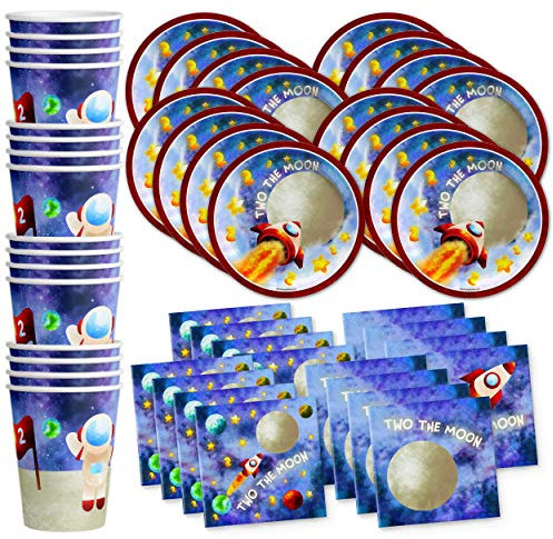Two The Moon 2nd Birthday Party Supplies Set Plates Napkins Cups Tableware Kit for 16