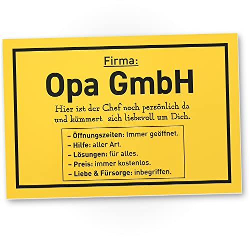 DankeDir! Firma Opa GmbH - Schild 30 x 20 cm - Geburtstag Karte Glückwunschkarte Opi Enkel Geschenkidee Weihnachten Großvater - Geschenk Opa Deko Vatertag Geburtstagsgeschenk Partydeko
