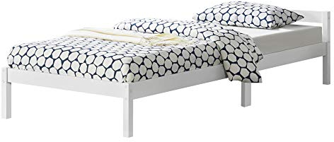 [en.casa] Holzbett Nakkila Bettgestell 90x200 cm Einzelbett mit Kopfteil Jugendbett Gästebett Kiefernholz Weiß