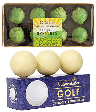 Schokoladen-Golfbälle (3er-Pack) und Schokoladenbrussel-Keimsprossen | Weihnachtsstrumpffüller