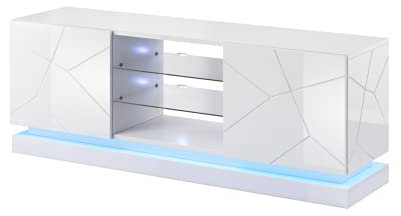 BIM Furniture TV Stand QIU 160 cm Lowboard Schrank TV mit beluchtung Weißer Glanz