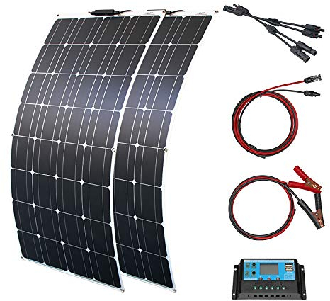 200W Flexible Solar Panel Kit Monocrystalline Solar Charge with 20A Controller USB Output to Charge 12V Batteries (Vented AGM Gel)-for Motorhome, Caravan, Camper, Boats, Roofs