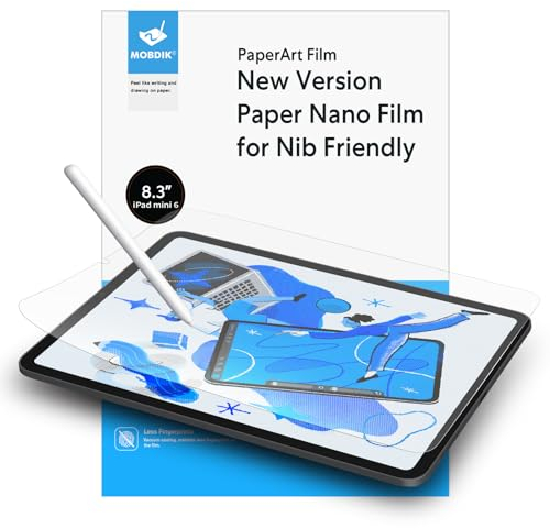 MOBDIK 2 Piezas Protector de Pantalla de Papel para iPad Mini 7(A17 Pro 2024) & iPad Mini 6 (8,3 pulgadas, 2021) Dibuja Como en papel, Antirreflejos, Compatible con Apple Pencil