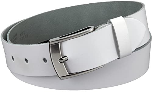 Vascavi Ledergürtel, 4 cm breit, Echtes Leder, Unisex Gürtel für Damen und Herren, MADE IN GERMANY, AM531-SL-Weiss-80