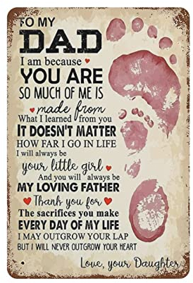 Habilboi To My Dad I Love You Poster to My Dad Poster Geschenk für Papa Geschenk von Tochter Wandkunst Wanddekoration Schild Metallschild für Zuhause Bar Mann Höhle Geschenk zum Vatertag 14 x 20,3 cm