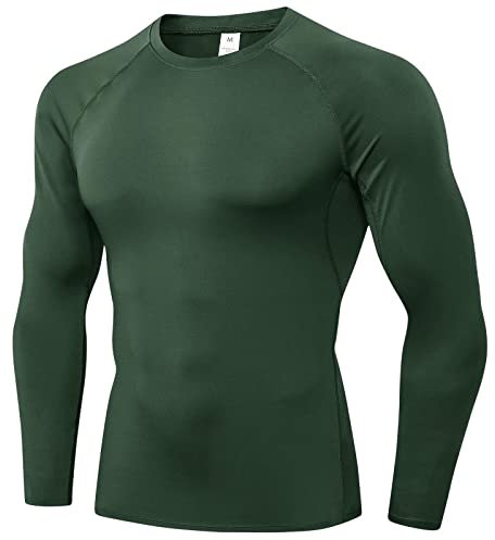 Sillictor Mens Base Layer Tops for Ski Golf Cycling UPF 50+ Mens Compression Tops Long Sleeve Running Tops for Men Quick Dry Gym Training Football Underlayer,Cool High Wicking Muscle Support Green M
