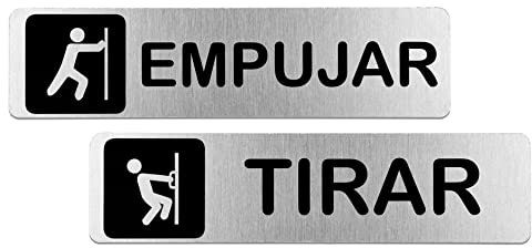 MovilCom® - Pack dos señales de acero inoxidable EMPUJAR/TIRAR | Placa puerta | Placas informativas 200x50mm