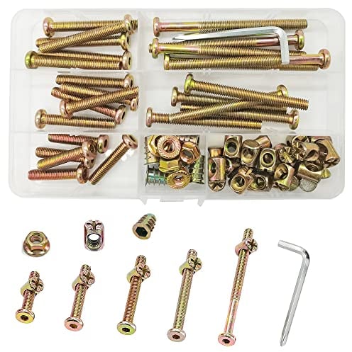 61 Pezzi Bulloni del Mobilio in Acciaio al Carbonio Zincato M6(30/40/50/60/80 mm) Bullone del Connettore della Noce del Dado del Barilotto, Mobilio Esagono Incassato