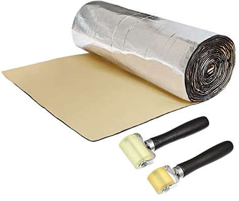 sourcing map Isolant Phonique Voiture 5mm Isolation Thermique Capot Moteur Coffre Porte avec Outil Rouleau 60x40/152x100cm