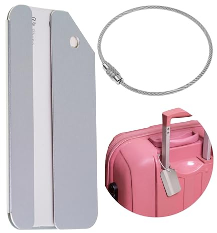 Étiquette de valise avec porte-adresse, 1 pack, en argent, plaque en aluminium, pour voyage en avion, croisière, étiquette de bagage métallique, étiquette de nom de valise, porte-adresse