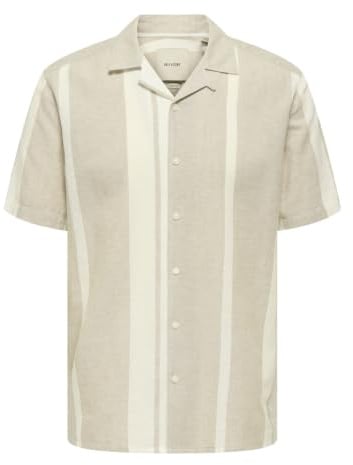 Only & Sons Herren Kurzarmhemd | Recyceltes Material, Baumwolle | Resort Kragen | Knopfleiste | Normal geschnitten | Rundhals | gestreift | atmungsaktiv