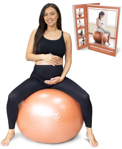 BABYGO Geburtsball – Schwangerschafts-Yoga, Arbeit & Gymnastikball & Buch Set Trimester-Ziel, Mutterschaftsphysio, Geburt & Genesungsplan inklusive Anti-Burst-umweltfreundliches (Terracotta, 65cm)