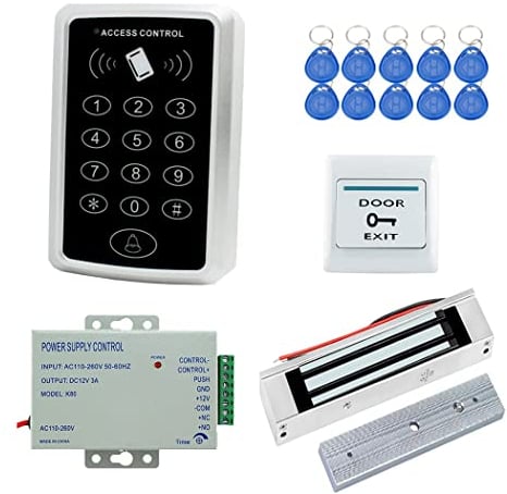 YAVIS Ensemble Complet De SystèMe De ContrôLe D'AccèS Rfid, 180kg / 350lbs Serrure éLectromagnéTique, Alimentation 3a, Sortie De Bouton De Porte D'EntréE De Clavier NuméRique 10 Porte - CléS