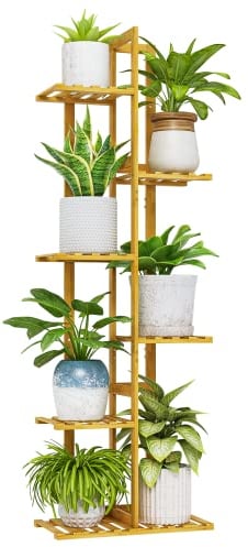 Bamworld Porta Piante da Interno Esterno Portavasi Scaffale 6 Ripiani Piedistallo per Piante Balcone Bambu Pianta Giardino Bonsai Scaffale