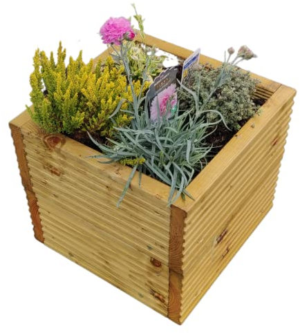 Mourne Wood Ben Crom - Macetero cuadrado pequeño apilado de madera: macetas al aire libre, jardineras de jardín, macetas de madera para jardín, diseño compacto y único para deliciosas exhibiciones de