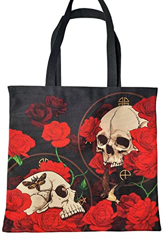 Puckator Borsa Shopper con Zip - Teschi e Rose