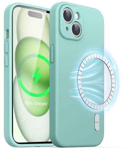 JETech Magnetic Silicone Case for iPhone 15 Plus 6.7-Inch, Compatible with MagSafe, Phone Cover with Camera Lens Full Protection (Bright Blue)