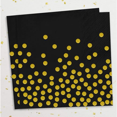 Servietten Schwarz Gold, Weihnachten Silvester Geburtstag Party Tischdeko Papierservietten Tisch Dekoration Dekorativ Einweg Servietten für 2024 Winter Feiertag Hochzeit 33x33cm(80Stück)
