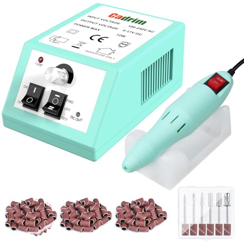 Levigatrice Per Unghie Professionale Cadrim Manicure Elettrico 20000 RMP Lime Elettrico Pedicure Macchina 6 Punte per Unghie 100 Strisce di Levigatura Per Soggiorno, Festival, Regali (Verde)