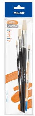 MILAN® Borsa 3 Pennelli Piatti Serie 501# 4, 10 e 16 + 1 Pennello Serie 524# 8