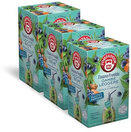 Pompadour, Tisana Fredda Gambe Leggere, 54 Filtri (3 Confezioni da 18 Filtri), con Ortica e Mirtillo, Favorisce la Circolazione, Senza Lattosio, Glutine e Allergerni