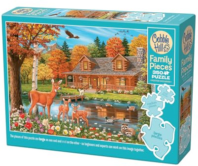 Cobble Hill 3847036 Häuschen mit Teich, Familienpuzzle, 350 Teile Puzzle mit unterschiedlich großen Puzzleteilen inkl. Poster, Generationenpuzzle ab 9 Jahren, REH, Herbst