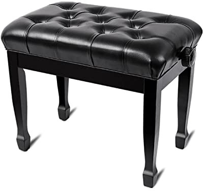 RWRAPS Klavierhocker, 10 cm, höhenverstellbar, Klavierbank, Klavierhocker aus Holz, mit weichem Lederkissen und hydraulischem Hebesystem, 55 x 34 x 47–57 cm, Braun, Schwarz (Schwarz)