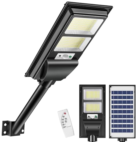 Bellanny 200W Solaire Exterieur Lampadaire 560LED Lampe Solaire Exterieur avec Capteur de Mouvement 6500K Projecteur Solaire Exterieur avec TéLéCommande IP65 Impermable Pour Rue Garage
