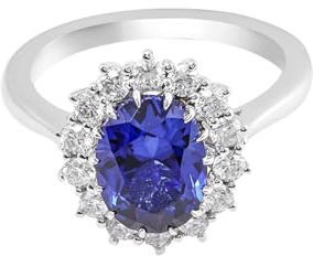 Wycian Fingerring Blumen, Diamant Ringe Für Damen 9 Karat Weißgold 9K Größe 62 (19.7) 1 Saphir Erstellt 1Ct Ovalschliff Blau Gravur Für Jahrestag