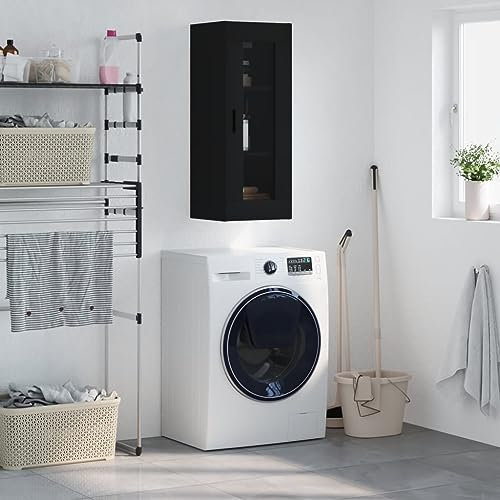 ShCuShan Armario de Pared Armario Auxiliar Multiusos Armario Auxiliar Armario baño Pared Mueble Auxiliar Cocina Negro 34,5x34x90 cm - 828925