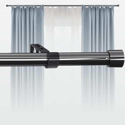 Gardinenstange 3m Lang Schwarz Vorhangstange Ausziehbar mit Kappenknäufen Curtain Rod für Schlafzimmer, Wohnzimmer, Fenster Outdoor,67-275cm