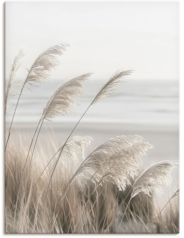 ARTLAND Wanddeko Leinwand Bilder Wandbild 60x80 cm Pflanzen natural elements Gräser Pampasgras Strand Boho Deko U5GO