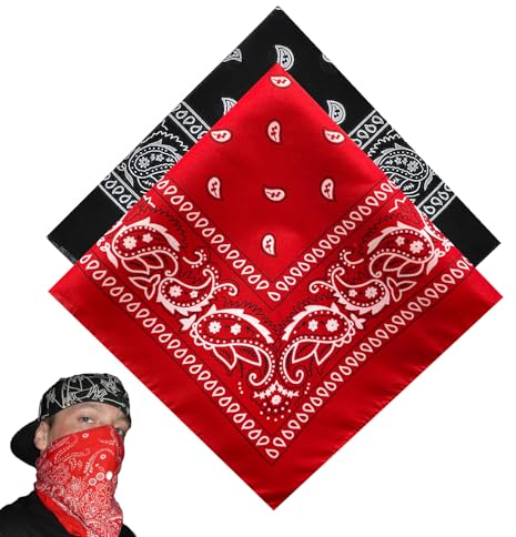2 Stück, Bandana Damen Herren, Halstuch, Bandana Rot Baumwolle, Bandanas Damen, Für Unisex Tuch Bindetuch, Headwear, Haar, Schal, Paisley Muster, Rot Und Schwarz(55 X 55 Cm)