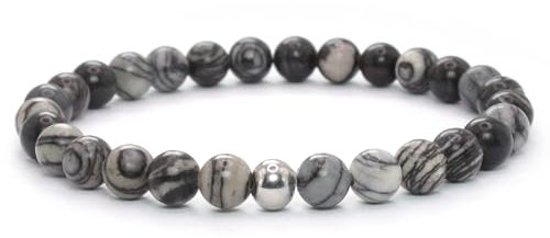 Echtes Matrix Jaspis Edelstein Armband mit 6mm Perlen - verschiedene Längen - Heilstein Schutzstein Talisman Glücksbringer Geschenk (Matrix Jaspis, 22CM)